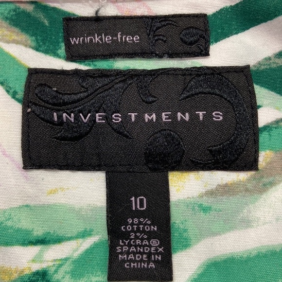 Investments Wrinkle-free Button Down 3/4 Length Sleeve Multicolor Cotton Blouse - Picture 9 of 11